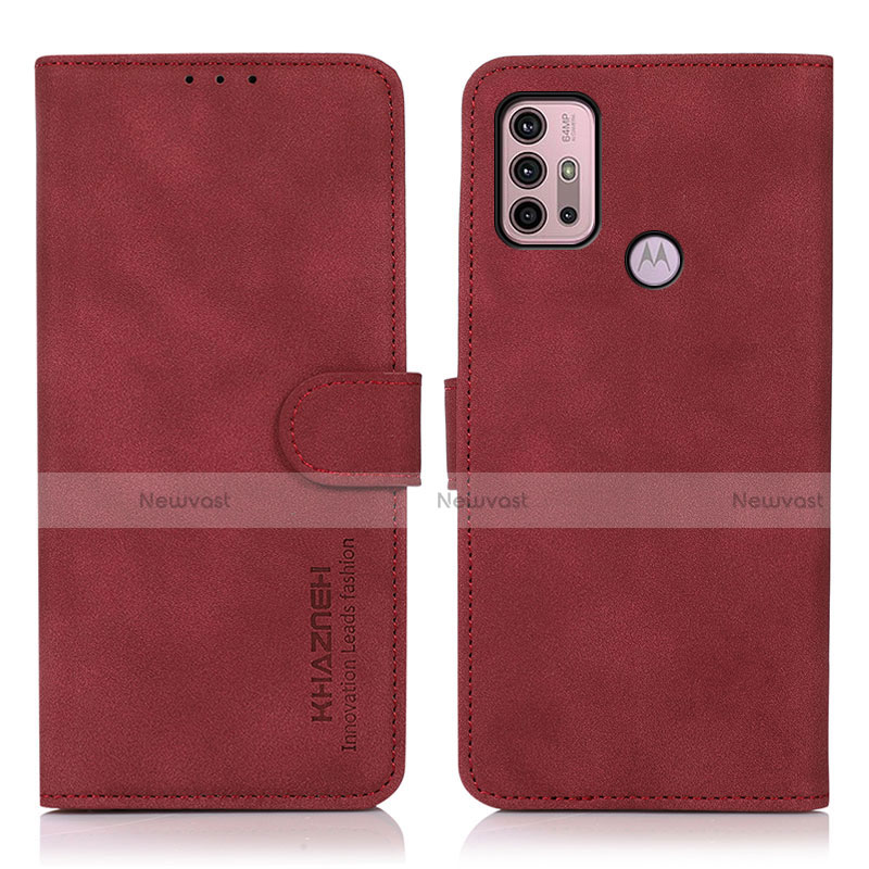 Leather Case Stands Flip Cover Holder D03Y for Motorola Moto G30 Red