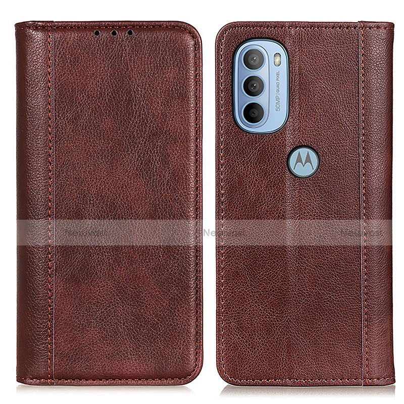 Leather Case Stands Flip Cover Holder D03Y for Motorola Moto G41 Brown