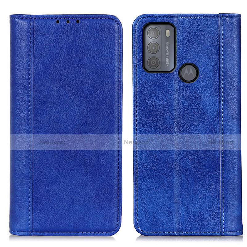 Leather Case Stands Flip Cover Holder D03Y for Motorola Moto G50 Blue