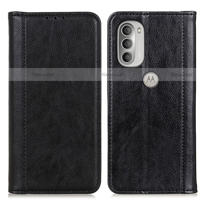 Leather Case Stands Flip Cover Holder D03Y for Motorola Moto G51 5G Black