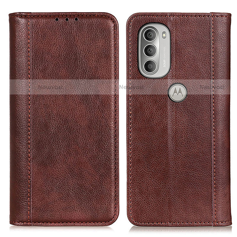 Leather Case Stands Flip Cover Holder D03Y for Motorola Moto G51 5G Brown