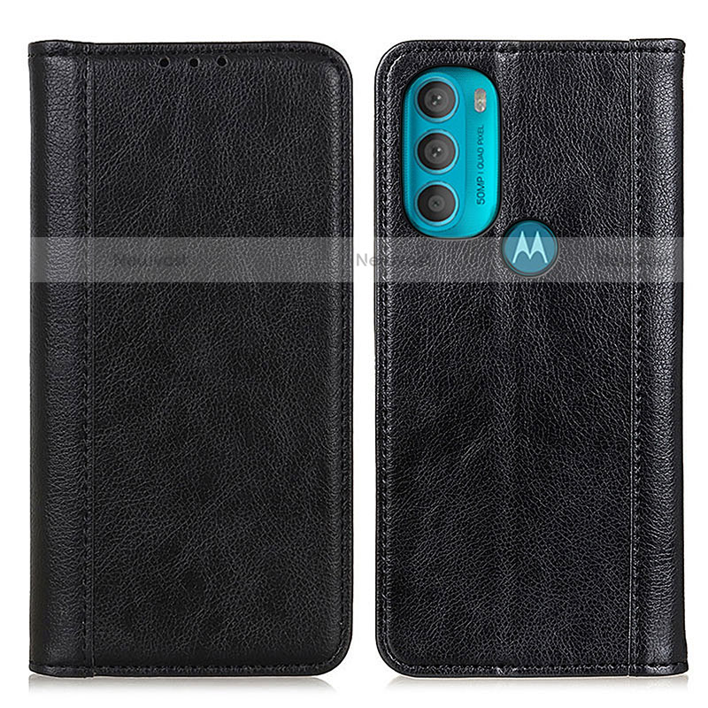 Leather Case Stands Flip Cover Holder D03Y for Motorola Moto G71 5G Black