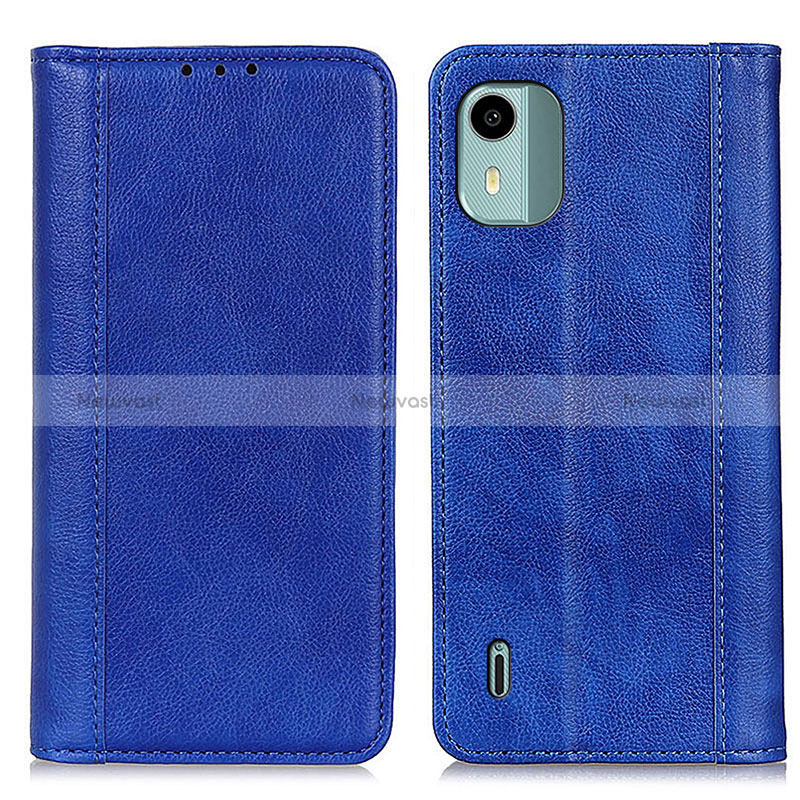 Leather Case Stands Flip Cover Holder D03Y for Nokia C12 Blue