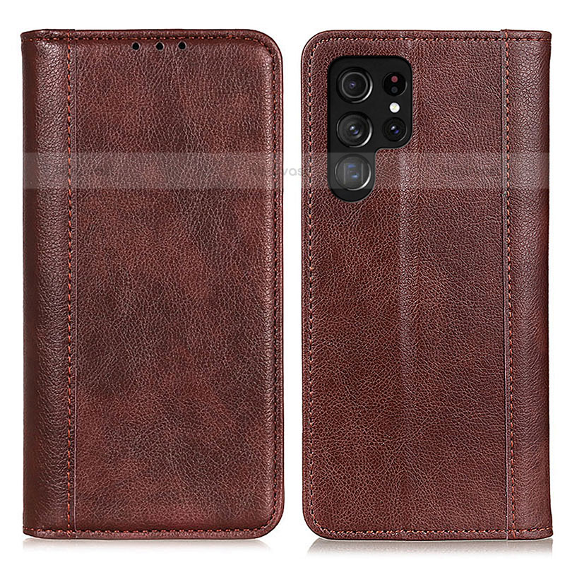 Leather Case Stands Flip Cover Holder D03Y for Samsung Galaxy S23 Ultra 5G Brown