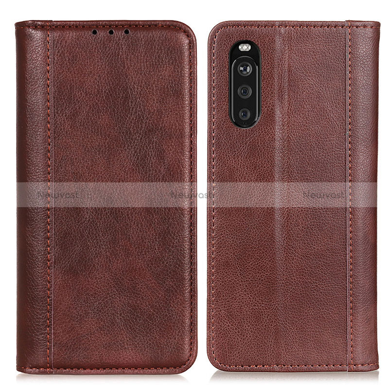 Leather Case Stands Flip Cover Holder D03Y for Sony Xperia 10 III Brown