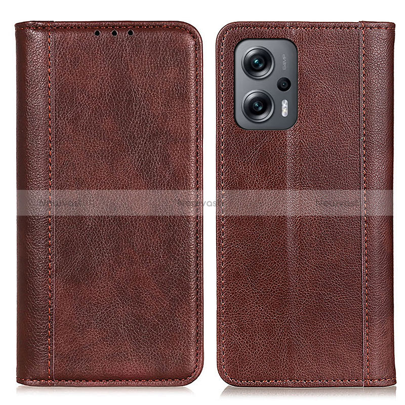 Leather Case Stands Flip Cover Holder D03Y for Xiaomi Poco F5 5G Brown