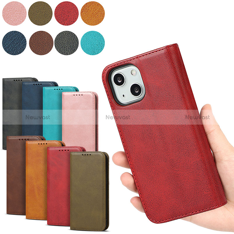 Leather Case Stands Flip Cover Holder D04T for Apple iPhone 15