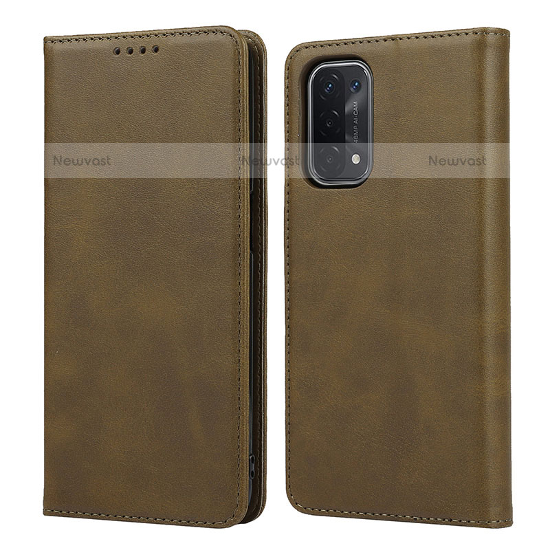 Leather Case Stands Flip Cover Holder D04T for OnePlus Nord N200 5G Khaki