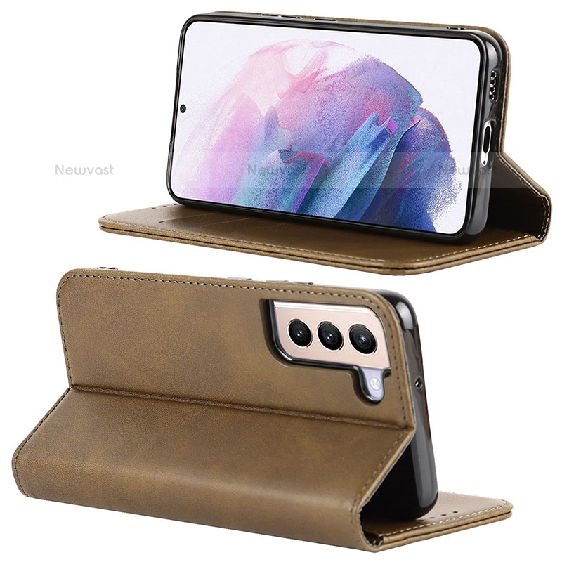 Leather Case Stands Flip Cover Holder D04T for Samsung Galaxy S21 Plus 5G Khaki
