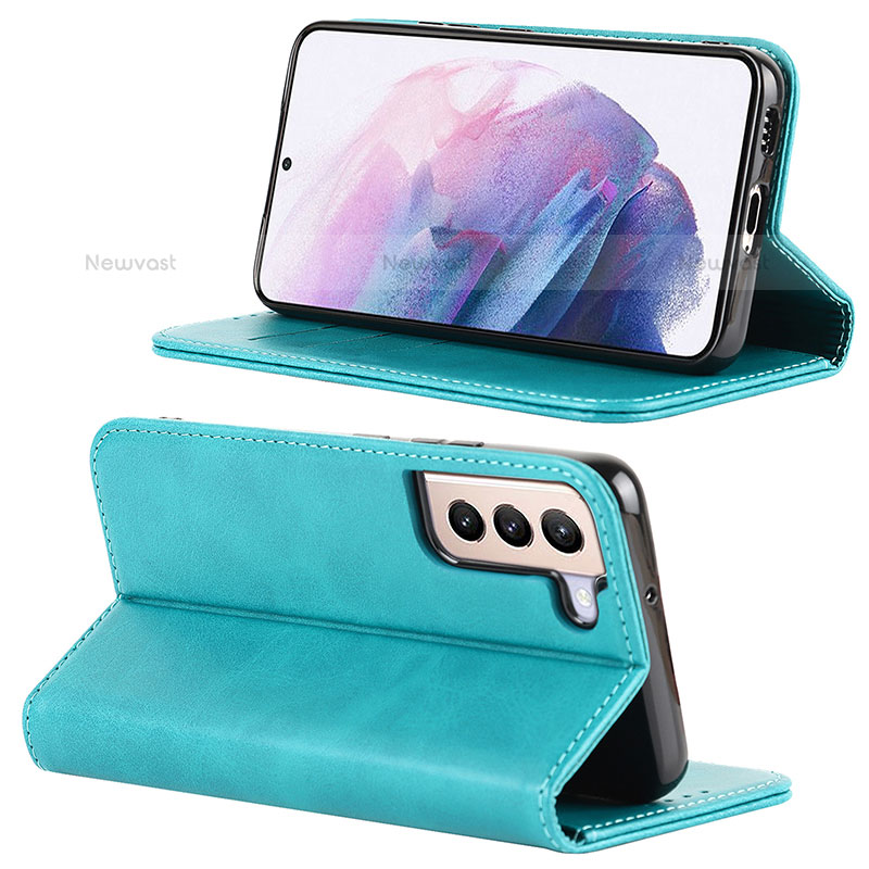 Leather Case Stands Flip Cover Holder D04T for Samsung Galaxy S21 Plus 5G Sky Blue