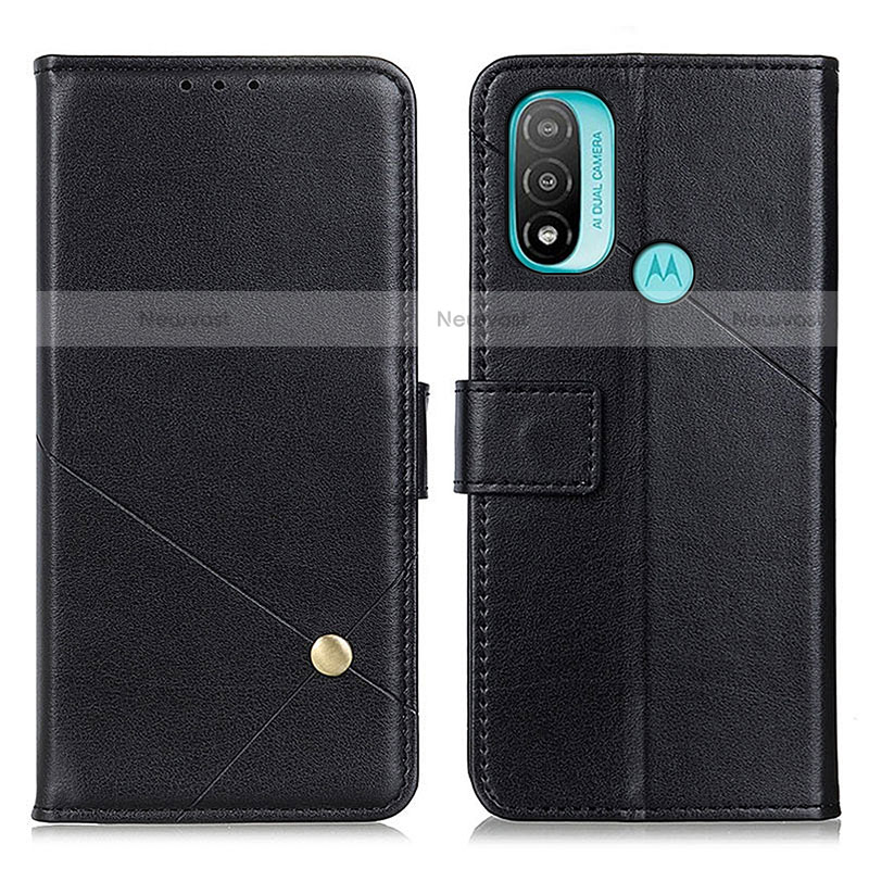 Leather Case Stands Flip Cover Holder D04Y for Motorola Moto E20 Black