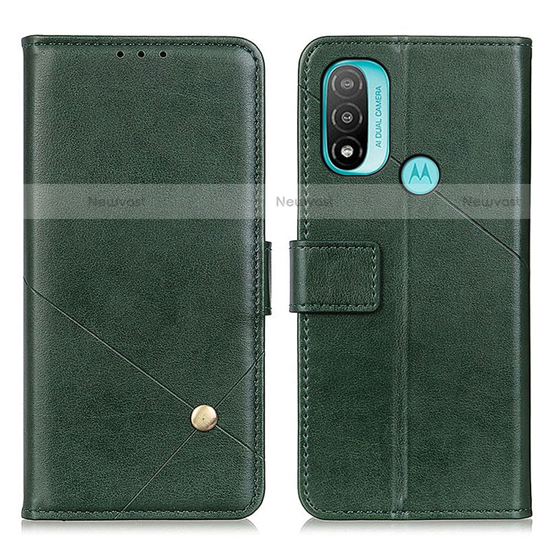 Leather Case Stands Flip Cover Holder D04Y for Motorola Moto E20 Green