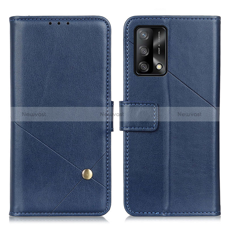 Leather Case Stands Flip Cover Holder D04Y for Oppo A95 4G Blue