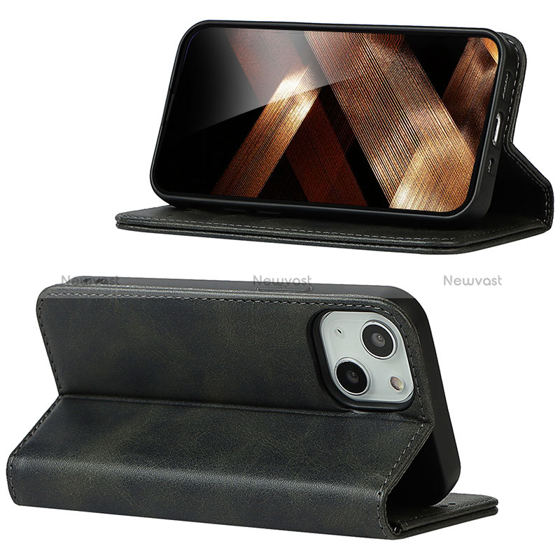 Leather Case Stands Flip Cover Holder D05T for Apple iPhone 13 Black