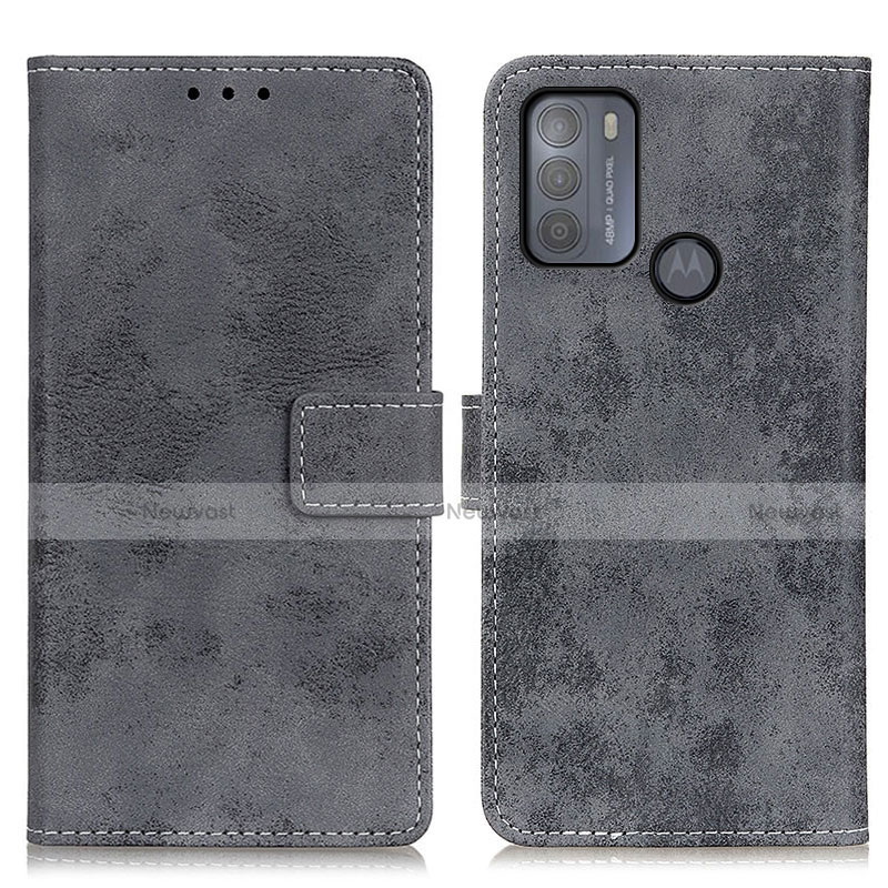 Leather Case Stands Flip Cover Holder D05Y for Motorola Moto G50 Gray