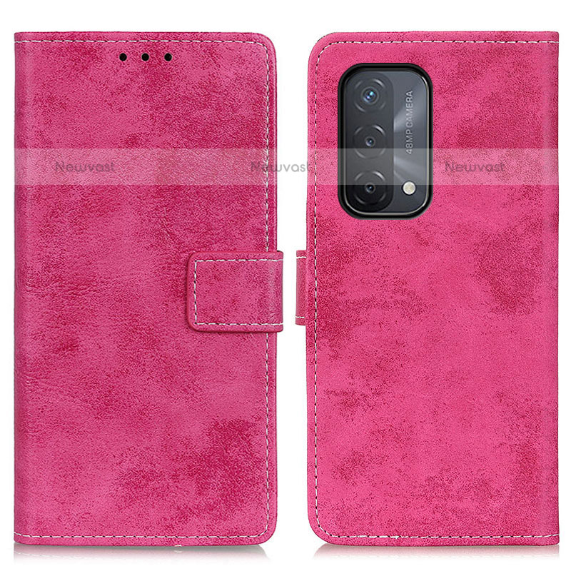 Leather Case Stands Flip Cover Holder D05Y for OnePlus Nord N200 5G Hot Pink