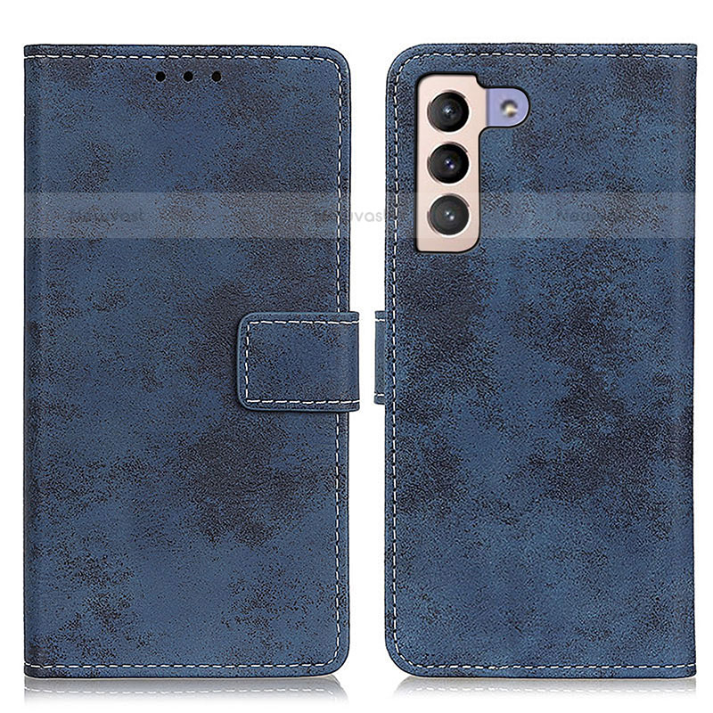 Leather Case Stands Flip Cover Holder D05Y for Samsung Galaxy S21 5G Blue