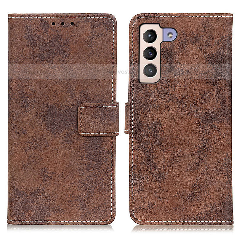 Leather Case Stands Flip Cover Holder D05Y for Samsung Galaxy S21 5G Brown