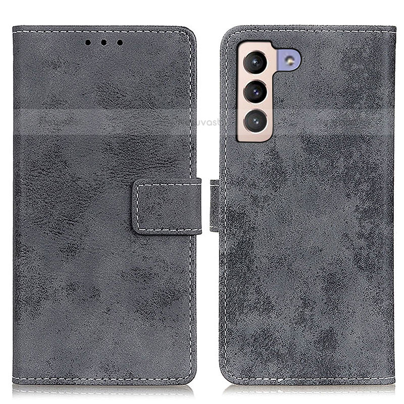 Leather Case Stands Flip Cover Holder D05Y for Samsung Galaxy S21 5G Gray
