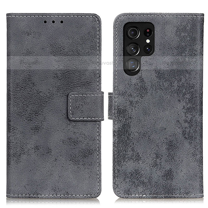 Leather Case Stands Flip Cover Holder D05Y for Samsung Galaxy S21 Ultra 5G Gray