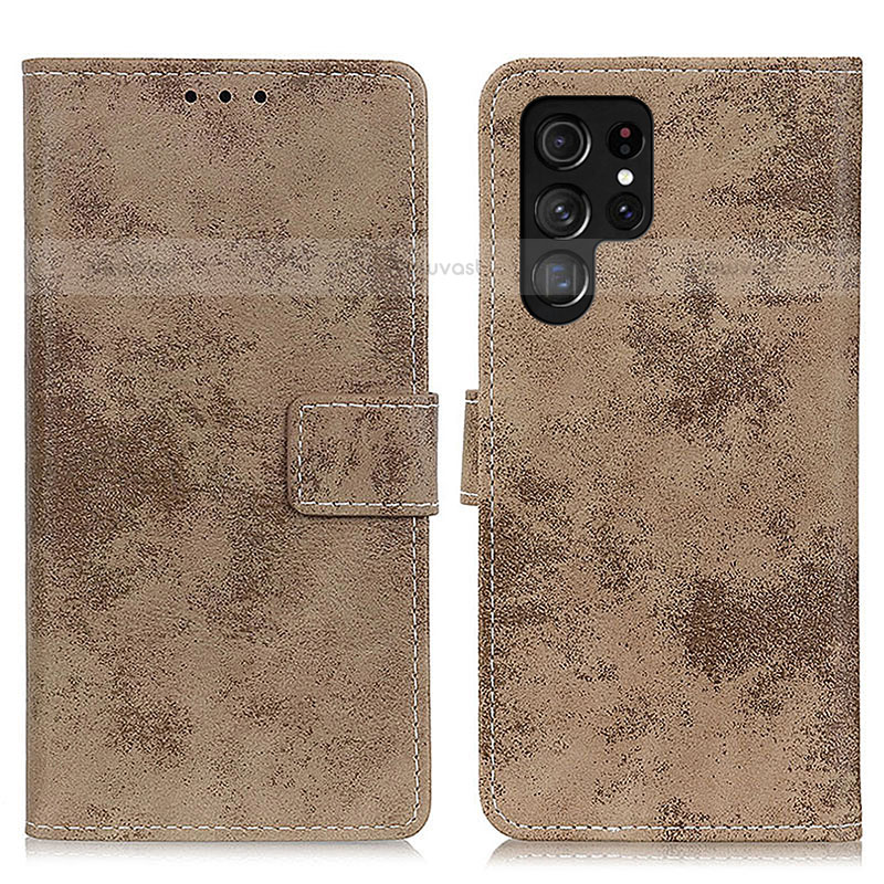 Leather Case Stands Flip Cover Holder D05Y for Samsung Galaxy S23 Ultra 5G Khaki