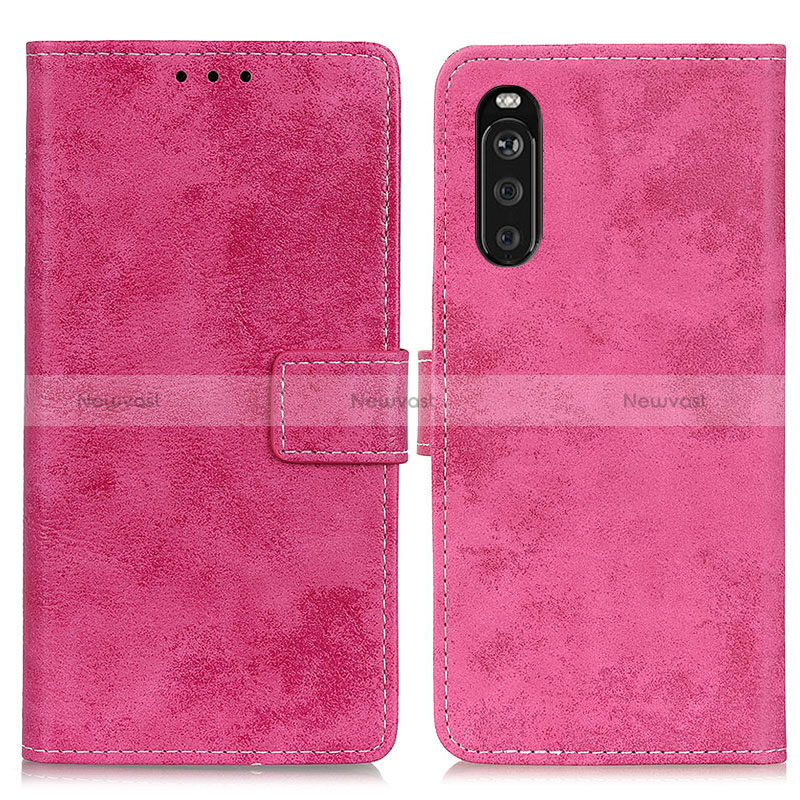 Leather Case Stands Flip Cover Holder D05Y for Sony Xperia 10 III Hot Pink