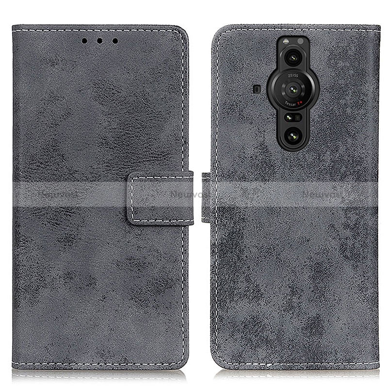 Leather Case Stands Flip Cover Holder D05Y for Sony Xperia PRO-I Gray