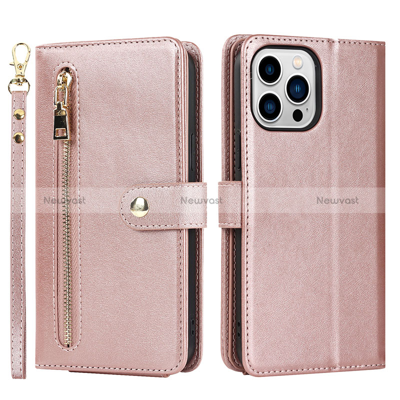 Leather Case Stands Flip Cover Holder D06T for Apple iPhone 13 Pro Max Rose Gold