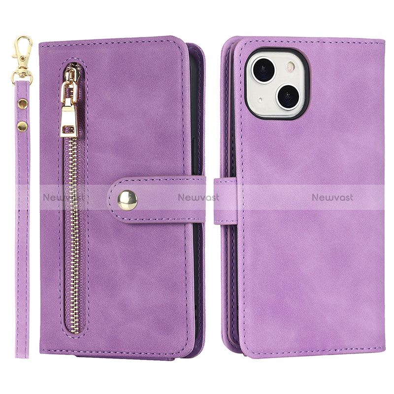 Leather Case Stands Flip Cover Holder D06T for Apple iPhone 14 Plus Clove Purple