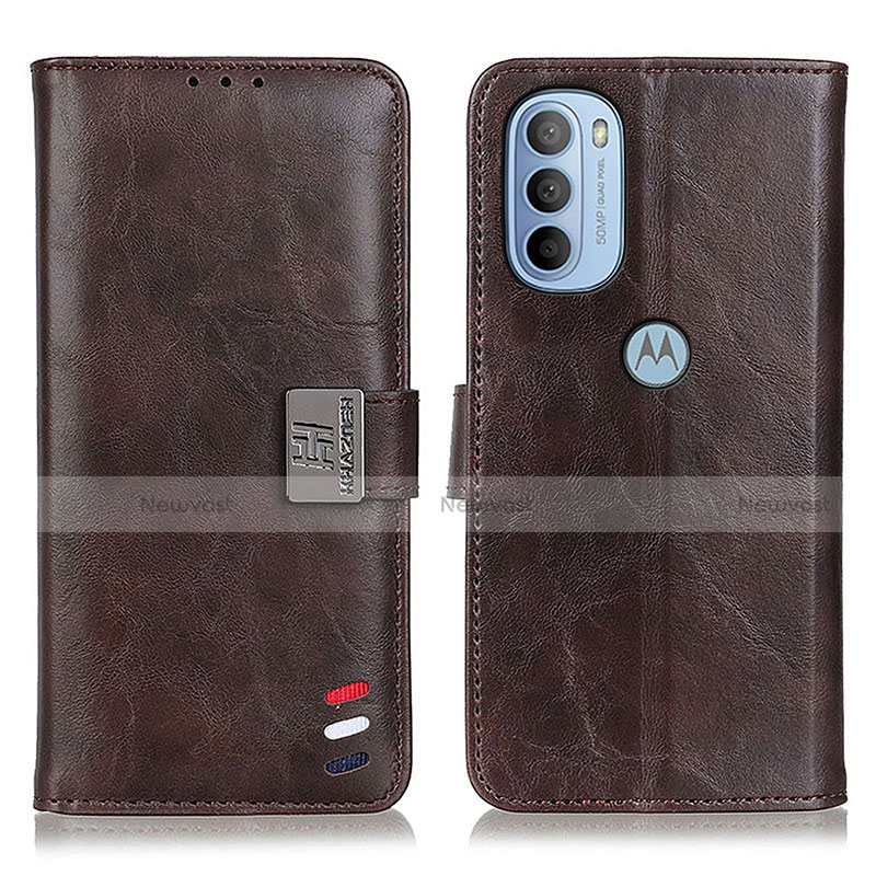 Leather Case Stands Flip Cover Holder D06Y for Motorola Moto G41 Brown