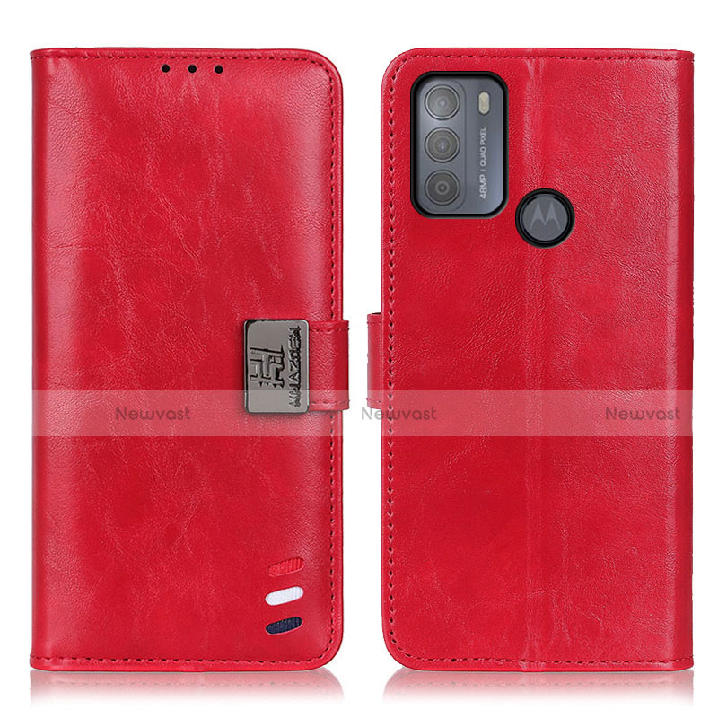 Leather Case Stands Flip Cover Holder D06Y for Motorola Moto G50 Red