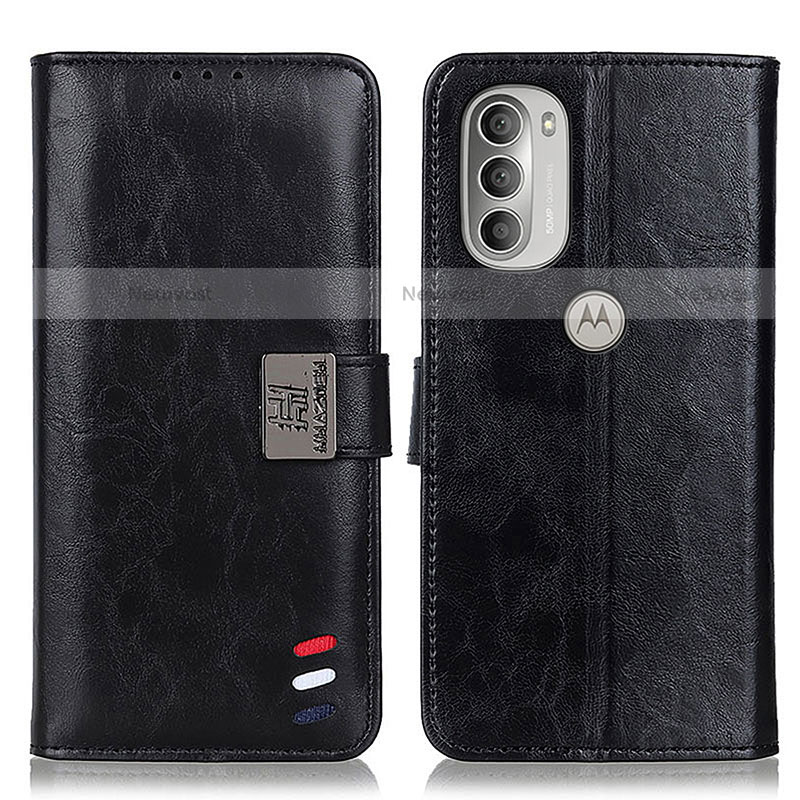 Leather Case Stands Flip Cover Holder D06Y for Motorola Moto G51 5G Black