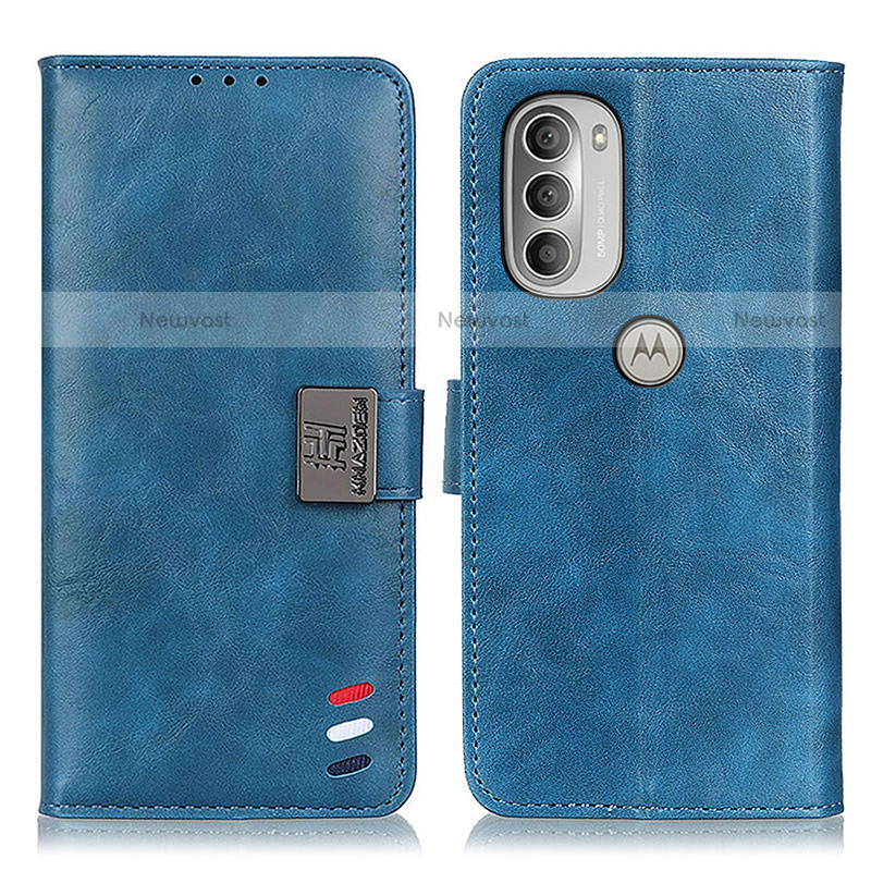 Leather Case Stands Flip Cover Holder D06Y for Motorola Moto G51 5G Blue