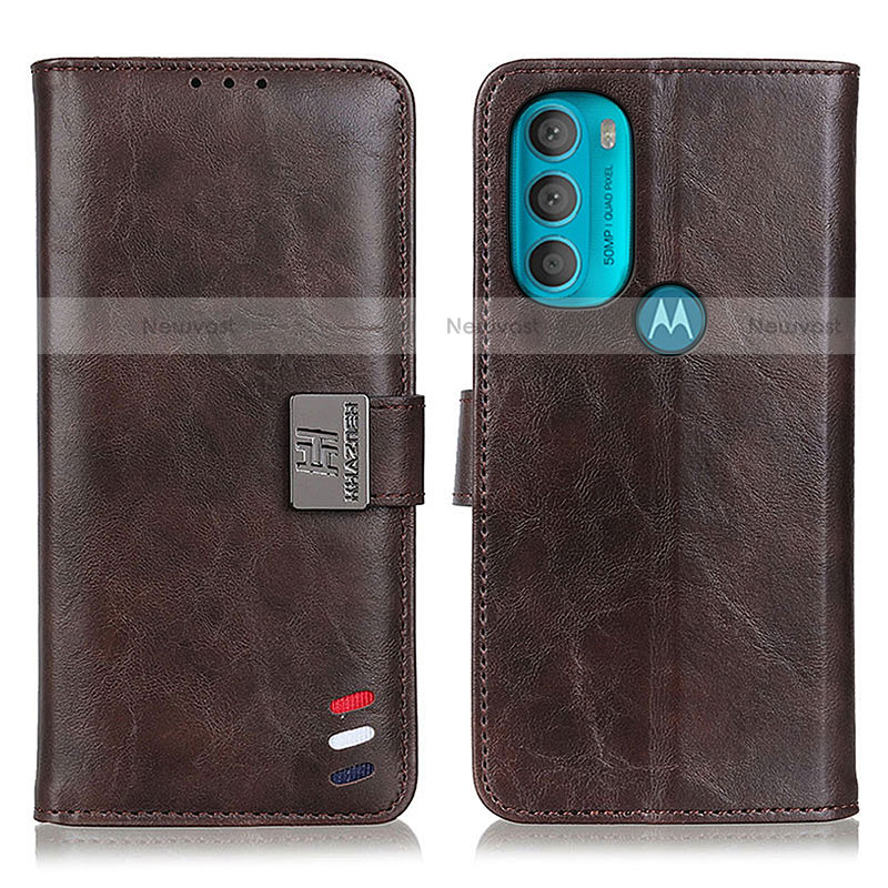 Leather Case Stands Flip Cover Holder D06Y for Motorola Moto G71 5G Brown
