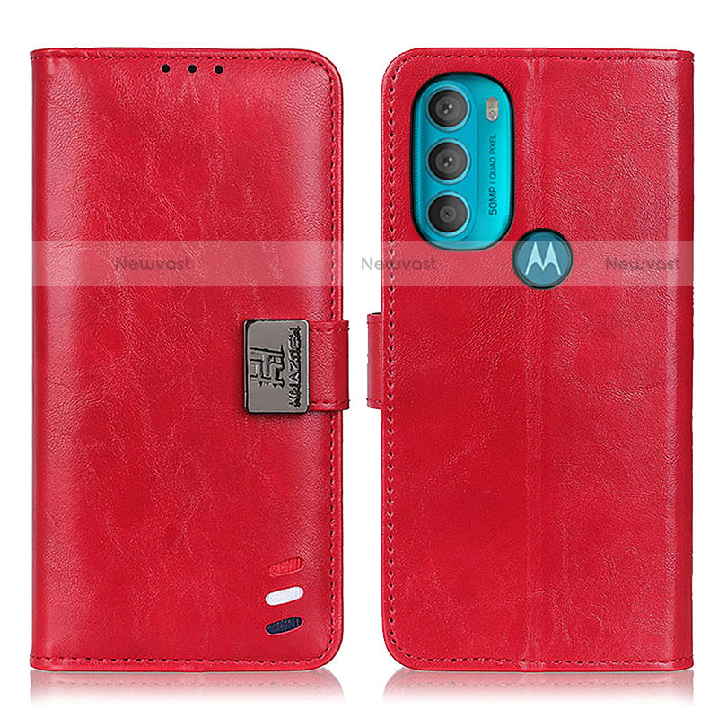 Leather Case Stands Flip Cover Holder D06Y for Motorola Moto G71 5G Red