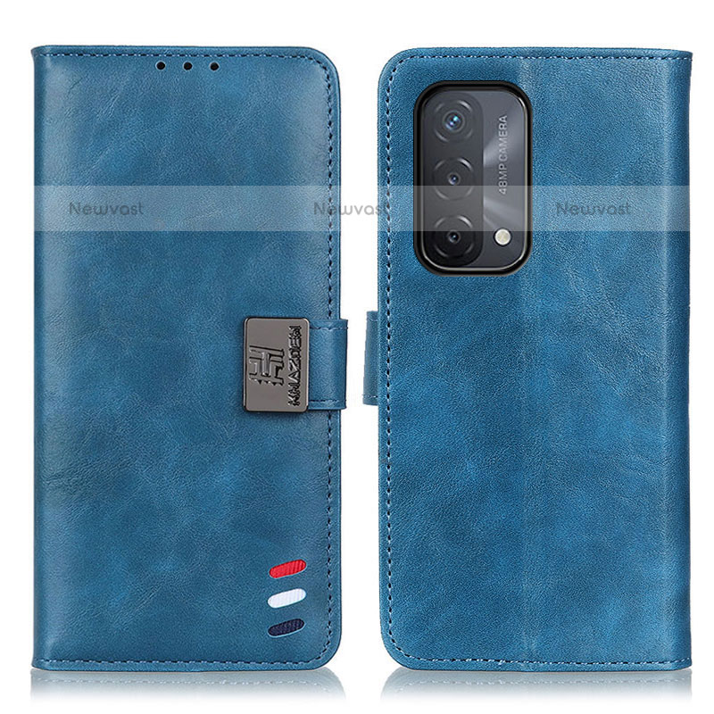 Leather Case Stands Flip Cover Holder D06Y for OnePlus Nord N200 5G Blue