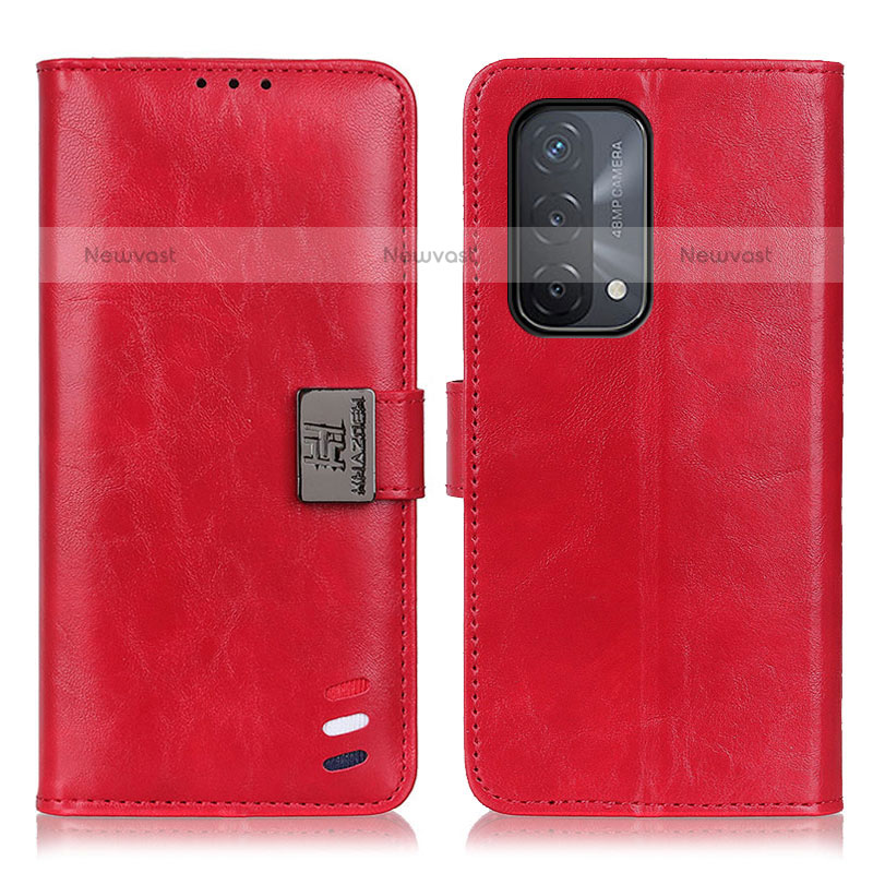 Leather Case Stands Flip Cover Holder D06Y for OnePlus Nord N200 5G Red