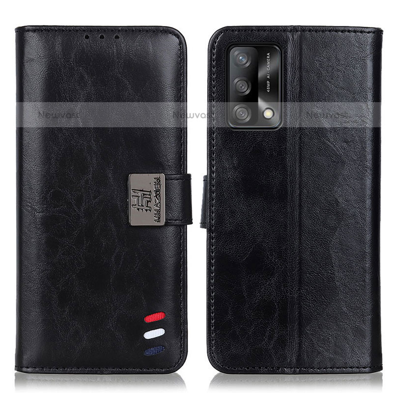 Leather Case Stands Flip Cover Holder D06Y for Oppo A74 4G Black