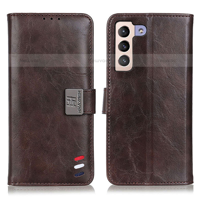 Leather Case Stands Flip Cover Holder D06Y for Samsung Galaxy S22 Plus 5G Brown