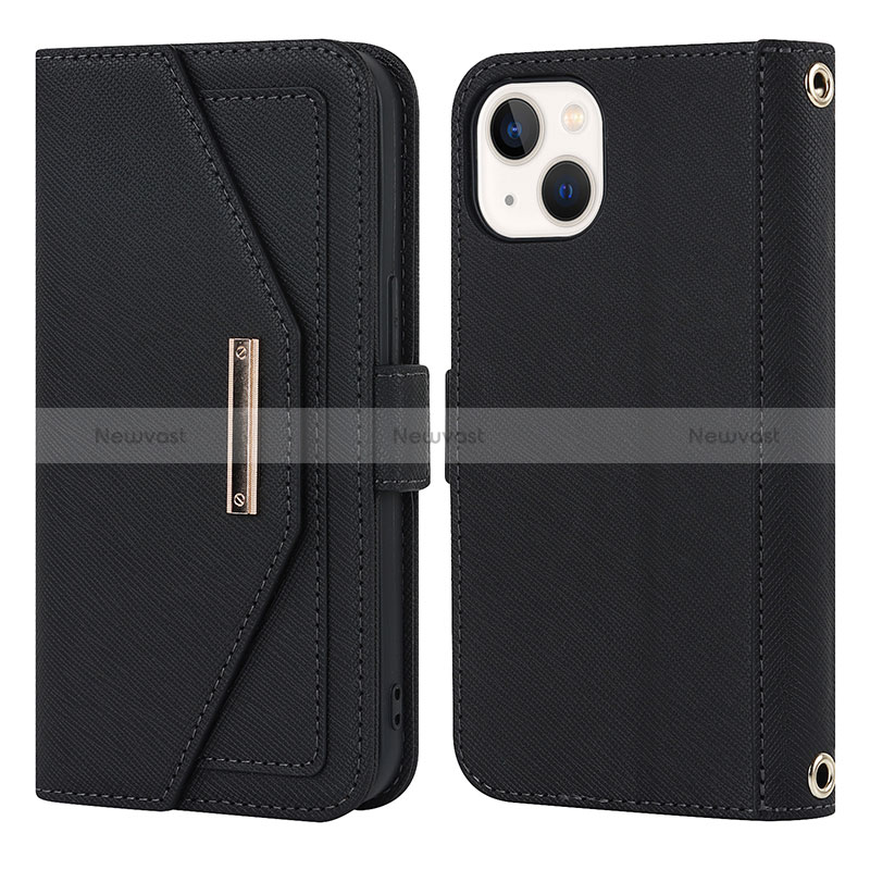 Leather Case Stands Flip Cover Holder D07T for Apple iPhone 14 Plus Black
