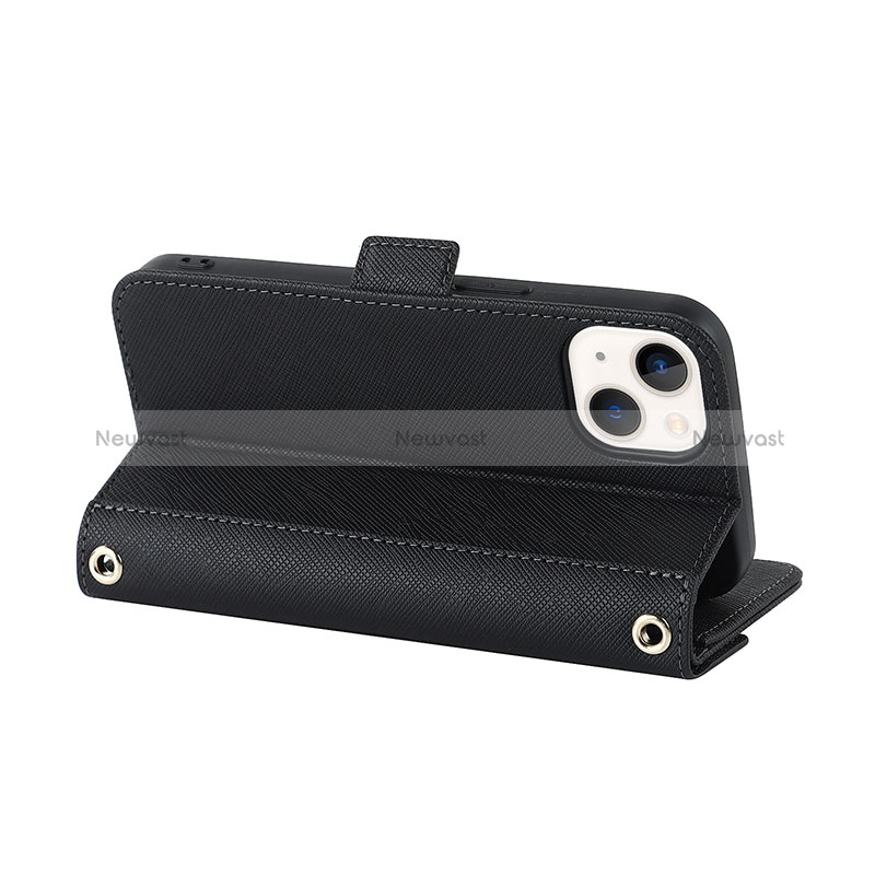 Leather Case Stands Flip Cover Holder D07T for Apple iPhone 15