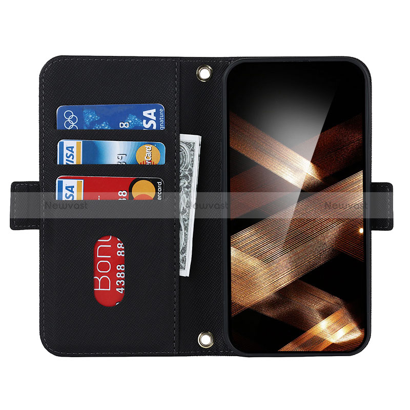 Leather Case Stands Flip Cover Holder D07T for Apple iPhone 15 Pro