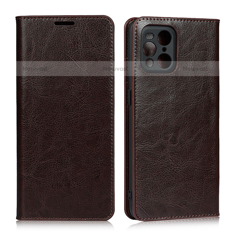 Leather Case Stands Flip Cover Holder D07T for Oppo Find X3 Pro 5G Brown