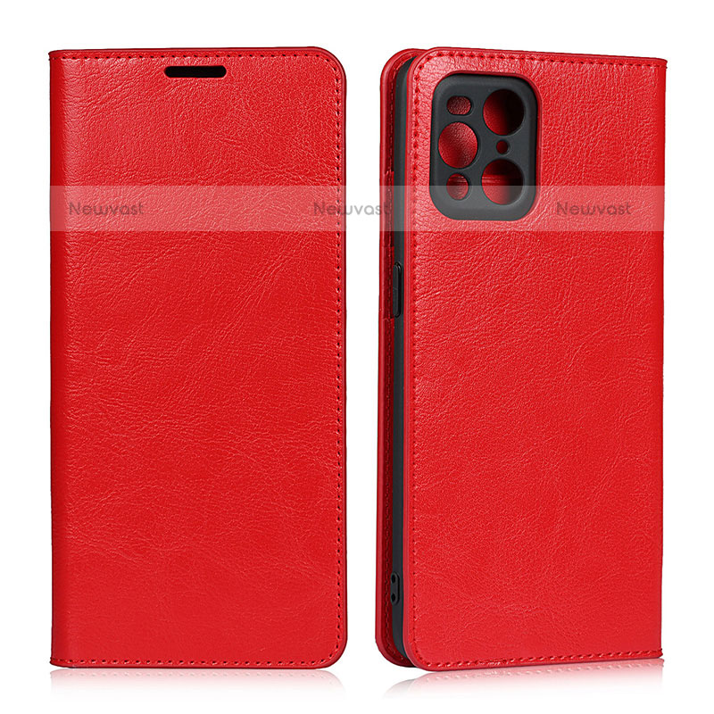 Leather Case Stands Flip Cover Holder D07T for Oppo Find X3 Pro 5G Red
