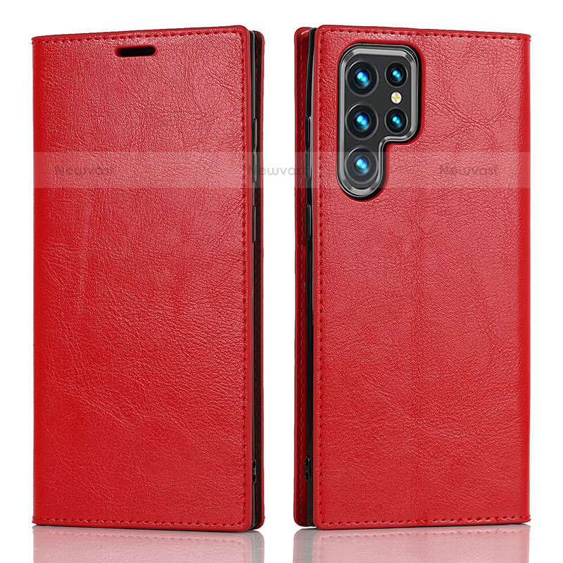 Leather Case Stands Flip Cover Holder D07T for Samsung Galaxy S21 Ultra 5G Red