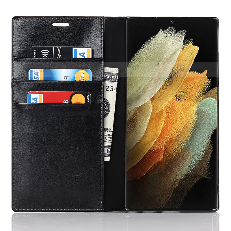 Leather Case Stands Flip Cover Holder D07T for Samsung Galaxy S22 Ultra 5G