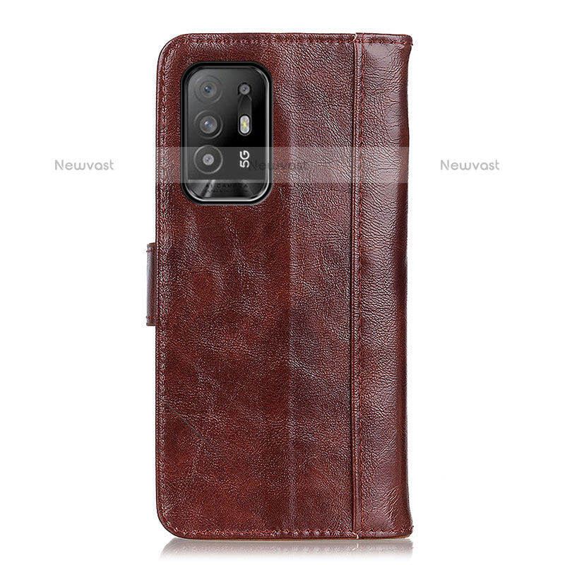 Leather Case Stands Flip Cover Holder D07Y for Oppo F19 Pro+ Plus 5G Brown
