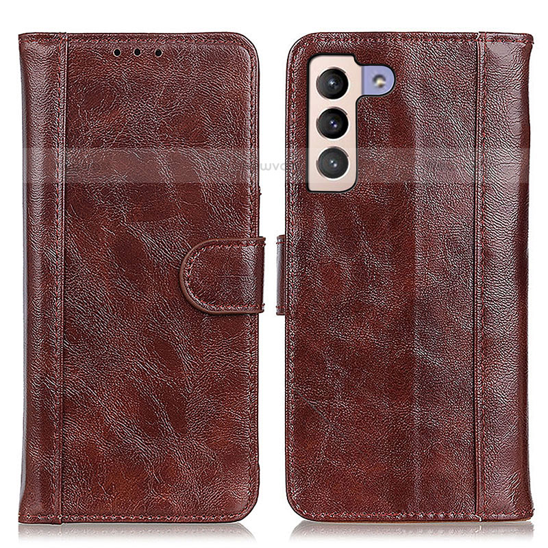 Leather Case Stands Flip Cover Holder D07Y for Samsung Galaxy S21 5G Brown