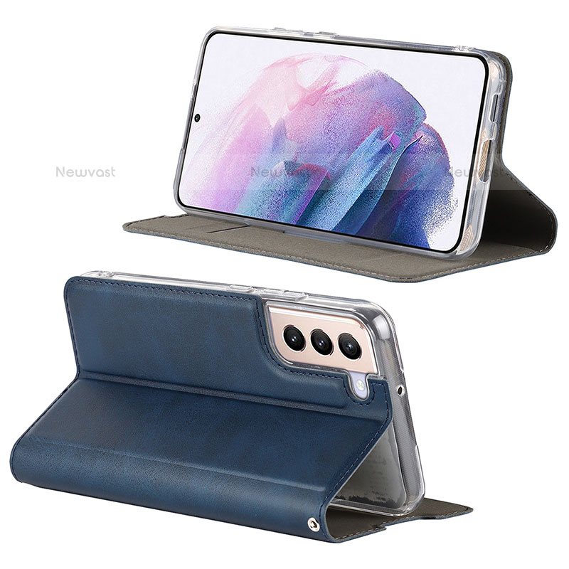 Leather Case Stands Flip Cover Holder D08T for Samsung Galaxy S21 5G Blue