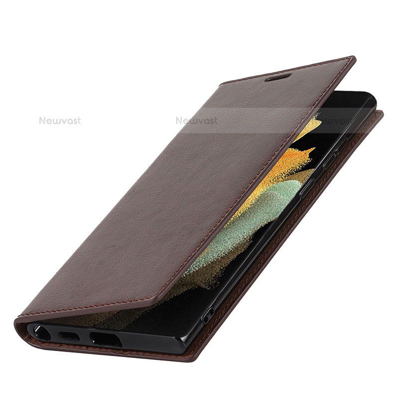 Leather Case Stands Flip Cover Holder D08T for Samsung Galaxy S21 Ultra 5G